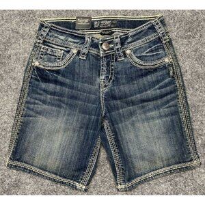 Silver Jeans Suki Flap Shorts Womens 24 Curvy Blue Denim Stretch Mid Rise New